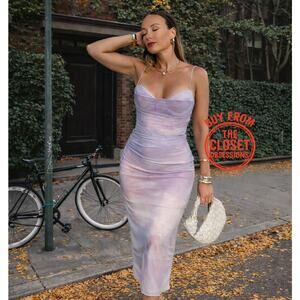 ZARA Blogger Fave Printed Ruched Midi Dress NWT